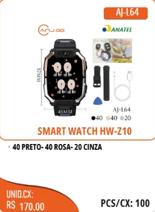 SMART WATCH HW-Z10 UNID.CX: RS 170.00 PCS/CX:100