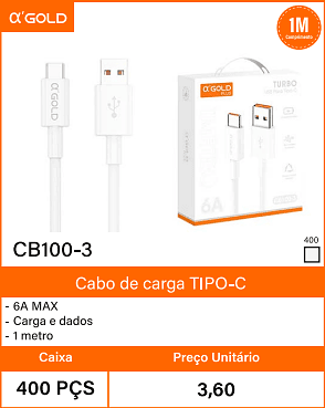 Cabo de carga TIPO-C Caixa 400 PCS Preco Unitario 3,60