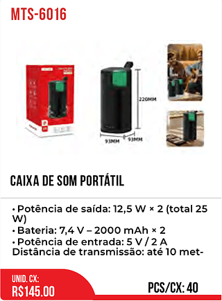 CAIXA DE SOM PORTÁTIL 40pç=145$