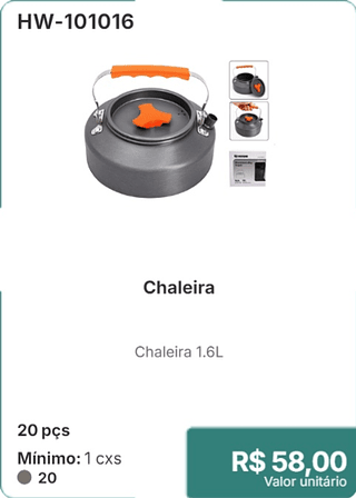 Chaleira 20 pçs R$ 58.00