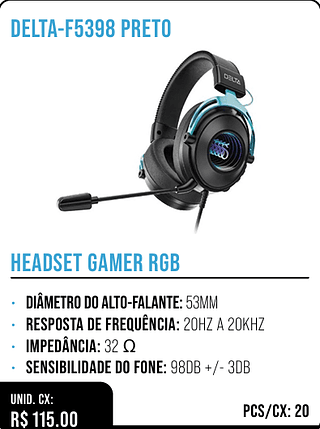 HEADSET GAMER RGB UNID. CX: R$ 115.00 PCS/CX: 20