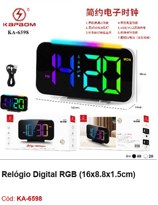 Relógio Digital RGB R$45 PCS/CX:60