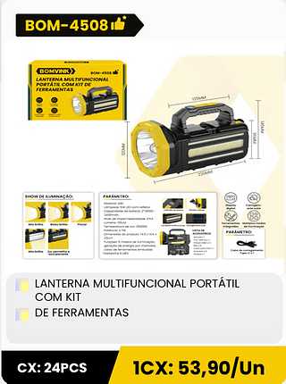 LANTERNA MULTIFUNCIONAL PORTÁTIL COM KIT DE FERRAMENTAS CX: 24PCS 1CX: 53,90/Un