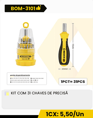 KIT COM 31 CHAVES DE PRECISÃ CX: 100PCS 1CX: 5,50/Un