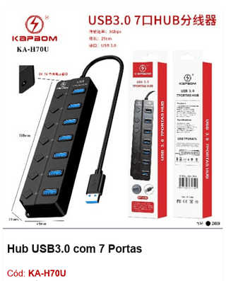 Hub USB3.0 com 7 Portas R$ 14,4 PCS/Cx:200