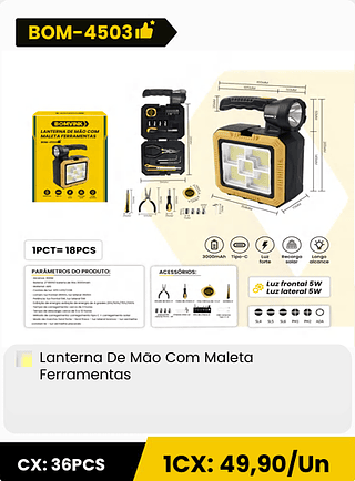 Lanterna De Mao Com Maleta Ferramentas CX: 36PCS 1CX: 49,90/Un