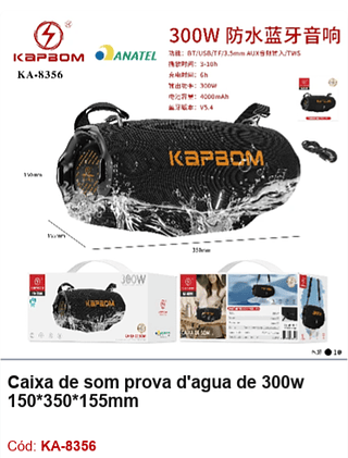Caixa de som prova d'agua de 300w R$270 PCS/Cx:10