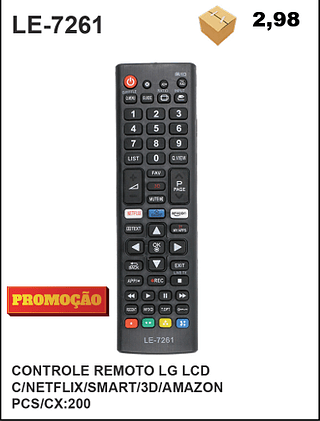 CONTROLE REMOTO LG LCD C/NETFLIX/SMART/3D/AMAZON 200PÇ=2,98$