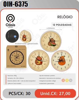 RELOGIO PCS/CX: 30 Unid.CX: 27,00