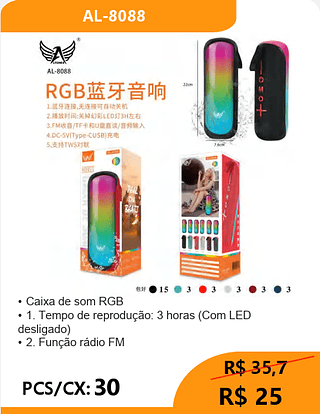 Caixa de som RGB PCS/CX:30 R$25