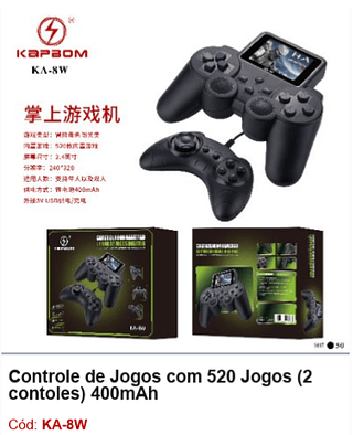 Controle de Jogos com 520 Jogos (2 contoles) 400mAh R$ 45 PCS/CX:50