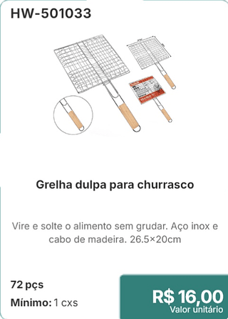Grelha dupla para churrasco 72 pçs R$ 16,00