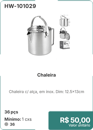 Chaleira 36 pçs R$ 50.00