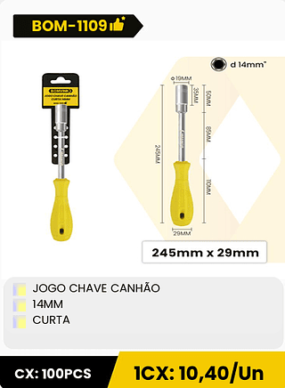JOGO CHAVE CANHÃO 14MM CURTA CX: 100PCS 1CX: 10,40/Un