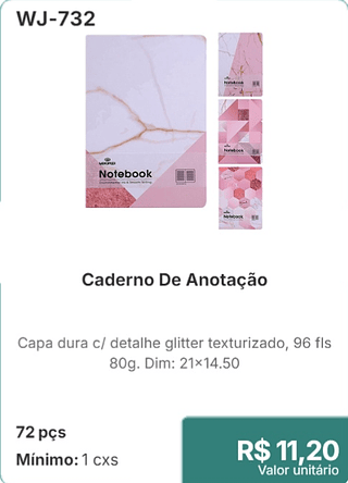 Caderno De Anotação 72 pçs R$ 11.20