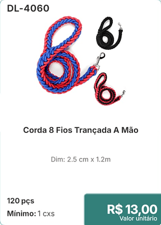 Corda 8 Fios Trançada A Mão 120 pçs R$ 13