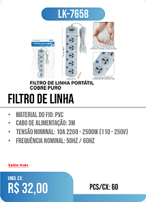 filtro de linha PCS/CX: 60 UNID. CX: r$ 32,00