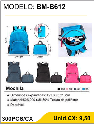 Mochila 300PCS/CX Unid.CX: 9,50