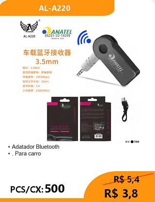 Adatador Bluetooth PCS/CX:500 R$ 3,8
