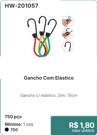 Gancho Com Elástico 750 pçs R$ 1,80