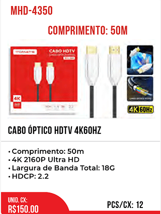 cabo óptico hdtv 4k60hz 12pç=150$