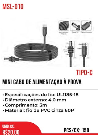 Mini Cabo De Alimentação À Prova 150pç=20$