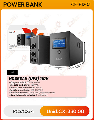 NOBREAK (UPS) 110V PCS/CX: 4 Unid.CX: 330,00