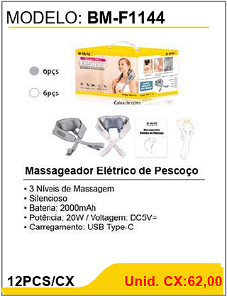 Massageador Elétrico de Pescoço 12PCS/CX Unid. CX:62,00
