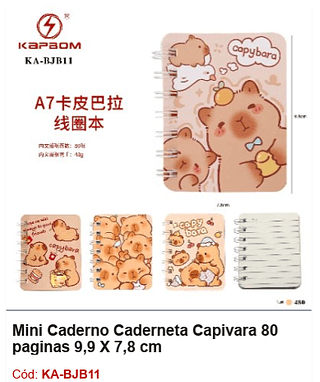 Mini Caderno Caderneta Capivara 80 paginas 9,9 X 7,8 cm R$ 5,85 PCS/Cx: 480