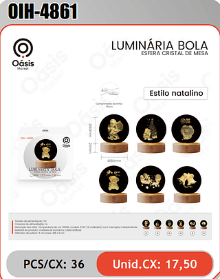 LUMINARIA BOLAESFERA CRISTAL DE MESA PCS/CX: 36 Unid.CX: 17,50
