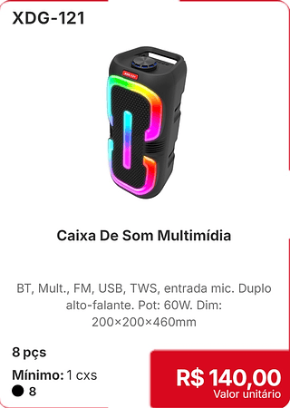 Caixa De Som Multimídia 8 pçs R$ 140,00