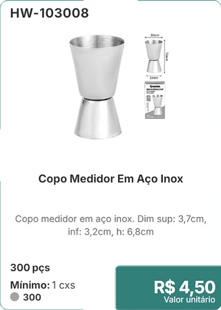 Copo Medidor Em Aço Inox 300 pçs R$ 4.50