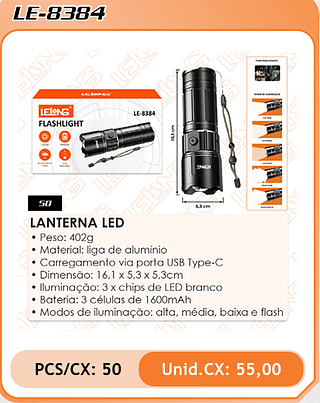 LANTERNA LED 50PÇ=55$