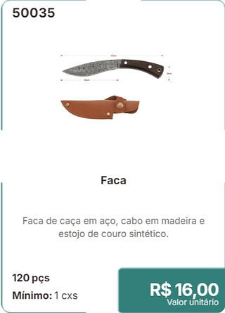 Faca 120 pçs R$ 16.00
