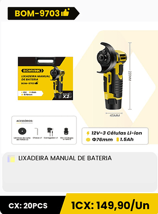 LIXADEIRA MANUAL DE BATERIA CX: 20PCS 1CX: 149,90/Un
