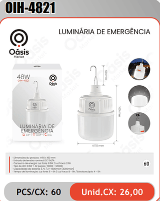 LUMINARIA DE EMERGENCIA PCS/CX: 60 Unid.CX: 26,00