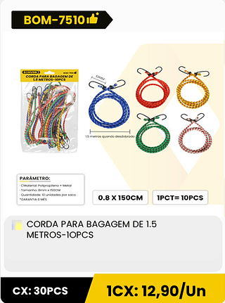 CORDA PARA BAGAGEM DE 1.5 METROS-1OPCS CX: 30PCS 1CX: 12,90/Un