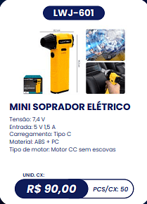MINI SOPRADOR ELÉTRICO UNID. CX: R$ 90,00 PCS/CX: 50