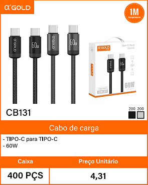 Cabo de carga - Caixa 400 PCS Preco Unitario 4,31