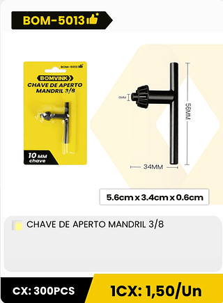 CHAVE DE APERTO MANDRIL 3/8 CX: 300PCS 1CX: 1,50/Un