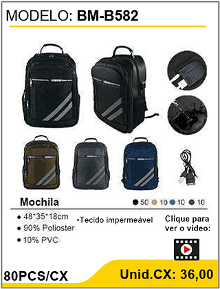 Mochila 80PCS/CX Unid.CX: 36,00