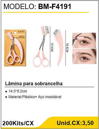 Lâmina para sobrancelha 200Kits/CX Unid.CX:3,50