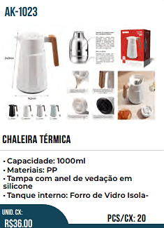 chaleira térmica UNID. CX:R$36.00 PCS/CX: 20