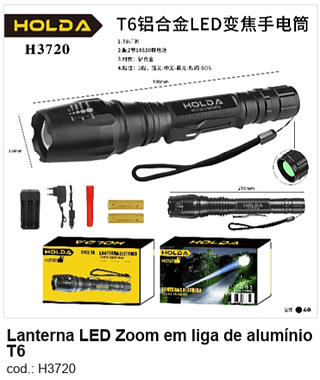 Lanterna LED Zoom em liga de alumínio T6 R$ 31,5 PC/CX:60