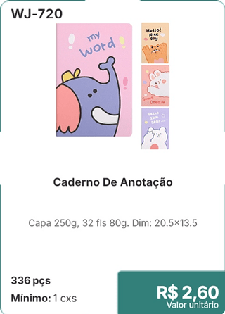 Caderno De Anotação 336 pçs R$ 2.60