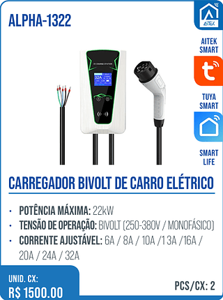 CARREGADOR BIVOLT DE CARRO ELÉTRICO UNID. CX: R$ 1500.00 PCS/CX: 2