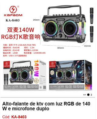 Alto-falante de ktv com luz RGB de 140 W e microfone duplo R$675 PCS/CX:2