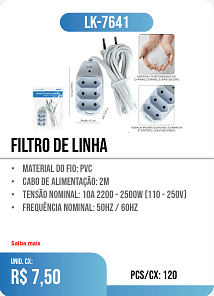 filtro de linha PCS/CX: 120 UNID. CX: r$ 7,50