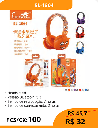HEADSET INFANTIL PCS/CX:100 R$32