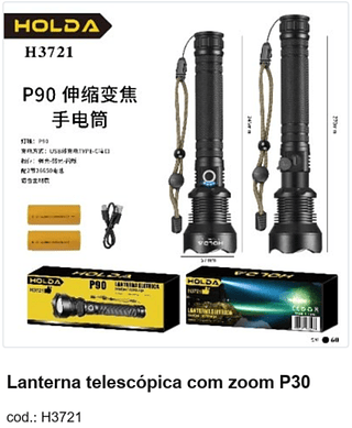 Lanterna telescópica com zoom P30 R$ 56,7 PC/CX:60